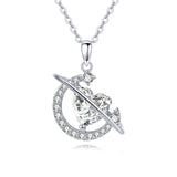 925 Sterling Silver Eternal Love Zircon Heart & Crescent Moon Silver Necklace