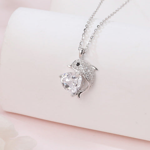 925 Sterling Silver Elegant Dolphin Heart-shaped Zircon Pendant Necklace
