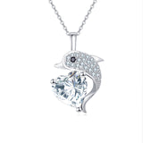 925 Sterling Silver Elegant Dolphin Heart-shaped Zircon Pendant Necklace