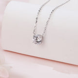925 Sterling Silver Elegant Solitaire Zircon Necklace With Six-prong Setting