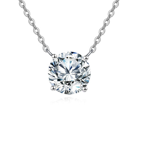 925 Sterling Silver Elegant Solitaire Zircon Necklace With Six-prong Setting