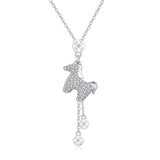 925 Sterling Silver Elegant Zircon-encrusted Horse Pendant Necklace With Adjustable Chain