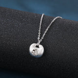 925 Sterling Silver Sterling Silver Round Pendant Necklace With Engraved Chinese Character