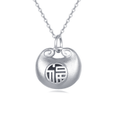 925 Sterling Silver Sterling Silver Round Pendant Necklace With Engraved Chinese Character