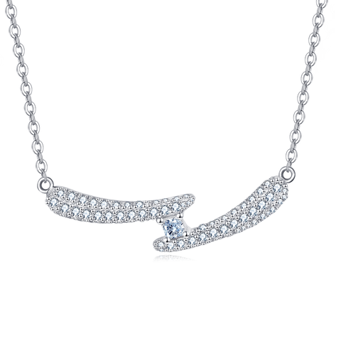925 Sterling Silver Elegant Silver Zircon Smile Wave Pendant Necklace