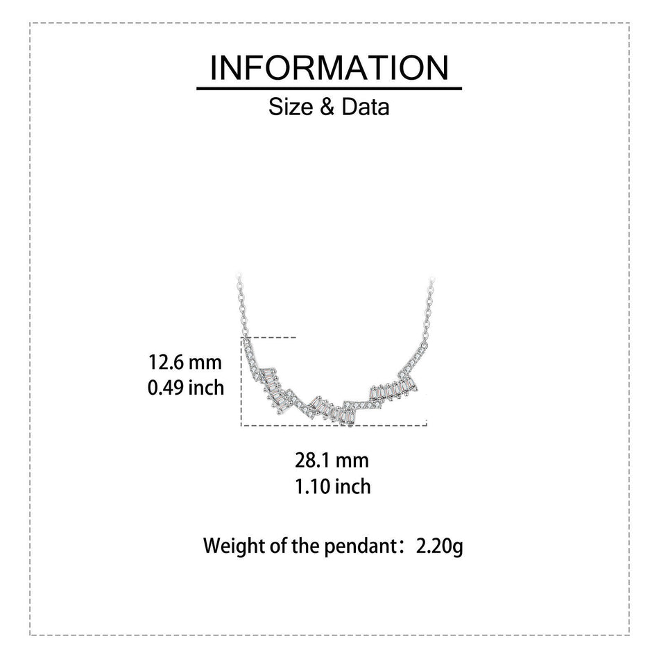 925 Sterling Silver Elegant Zigzag Zircon Necklace With Baguette And Round Cut Gems