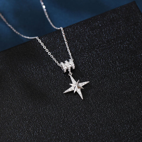 925 Sterling Silver Elegant Zircon Star Pendant Necklace With Sparkling Celestial Charm