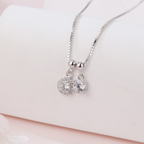 925 Sterling Silver Elegant Silver Zircon Pendant Necklace With Dual Charm Design