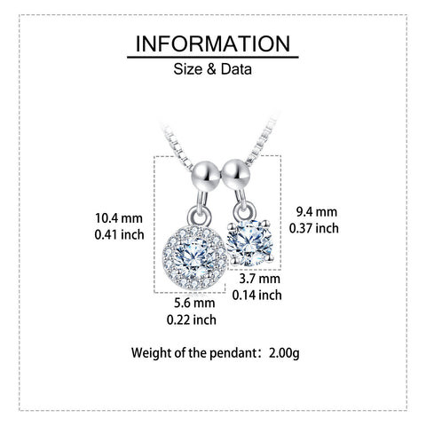 925 Sterling Silver Elegant Silver Zircon Pendant Necklace With Dual Charm Design