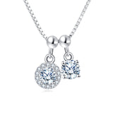 925 Sterling Silver Elegant Silver Zircon Pendant Necklace With Dual Charm Design