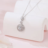 925 Sterling Silver Elegant Plated with White Gold Zircon Halo Pendant Necklace