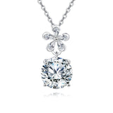 925 Sterling Silver Elegant Zircon Floral Pendant Necklace With Sparkling Center Stone