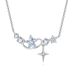 925 Sterling Silver Elegant Star Crystal Heart Necklace In Sterling Silver