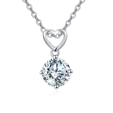 925 Sterling Silver Elegant Heart-shaped Moissanite Pendant Necklace With Chain Link Design
