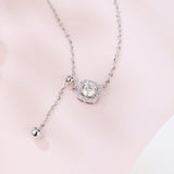925 Sterling Silver Elegant Square Moissanite Pendant Necklace With Adjustable Chain