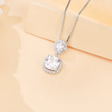 925 Sterling Silver Elegant Moissanite Pendant Necklace With Double Halo Design In Silver Chain