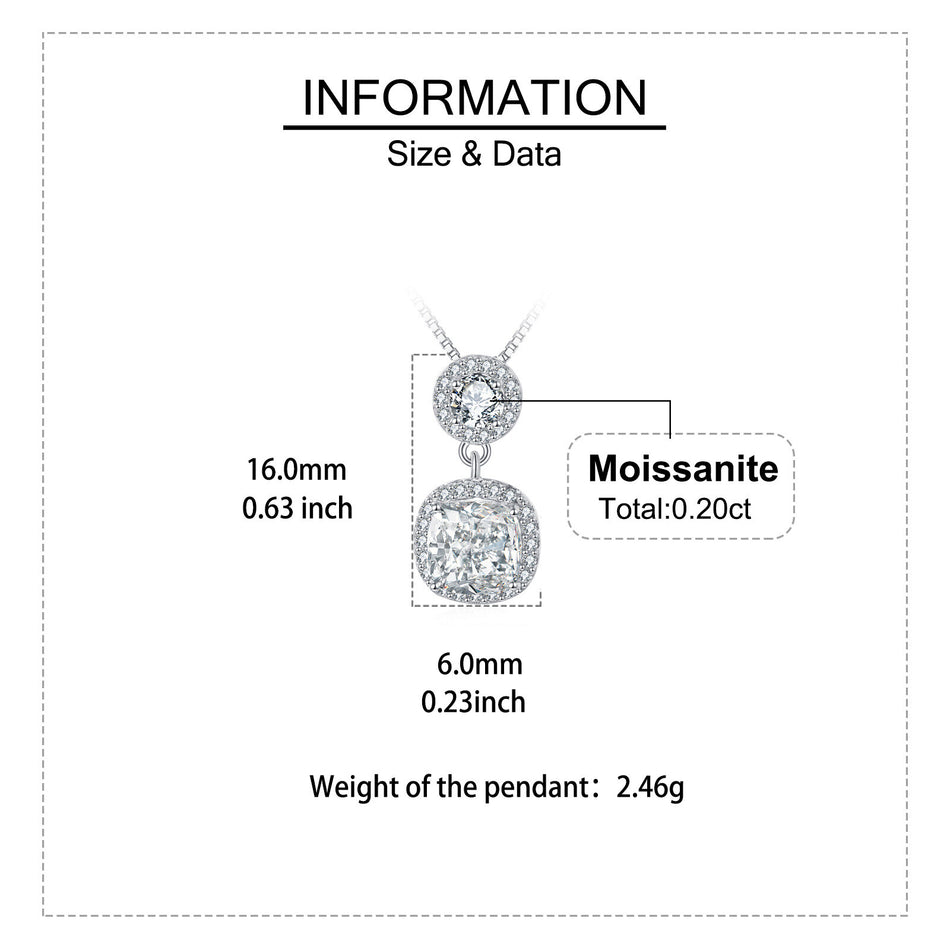 925 Sterling Silver Elegant Moissanite Pendant Necklace With Double Halo Design In Silver Chain