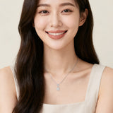 925 Sterling Silver Elegant Moissanite Pendant Necklace With Double Halo Design In Silver Chain