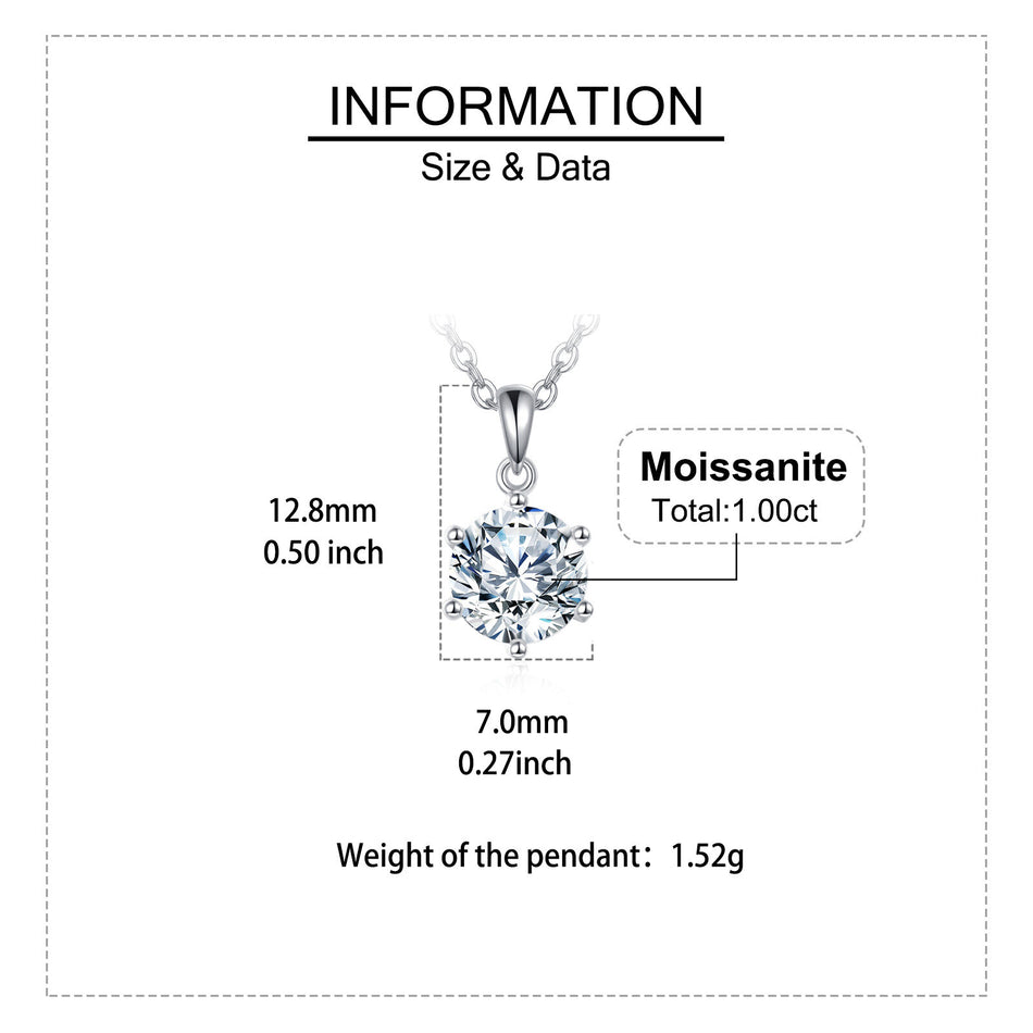 925 Sterling Silver Elegant Solitaire Moissanite Pendant Necklace In Platinum-plated Sterling Silver