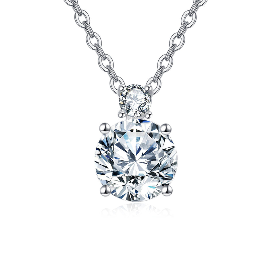 925 Sterling Silver Elegant Moissanite Pendant Necklace With Classic Silver Chain