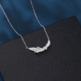 925 Sterling Silver **sparkling Zircon-encrusted Feather Pendant Necklace**