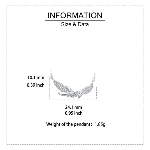 925 Sterling Silver **sparkling Zircon-encrusted Feather Pendant Necklace**