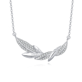 925 Sterling Silver **sparkling Zircon-encrusted Feather Pendant Necklace**
