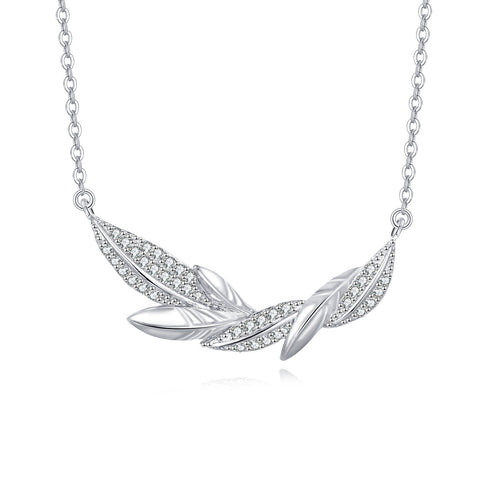 925 Sterling Silver **sparkling Zircon-encrusted Feather Pendant Necklace**