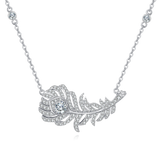 925 Sterling Silver Zircon-encrusted Feather Pendant Necklace