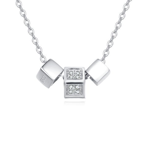 925 Sterling Silver Elegant Zircon Cube Necklace With Silver Chain And Modern Design