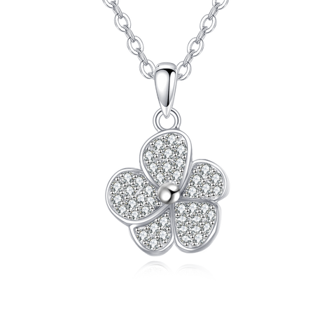 925 Sterling Silver Elegant Silver Zircon Four-leaf Clover Pendant Necklace
