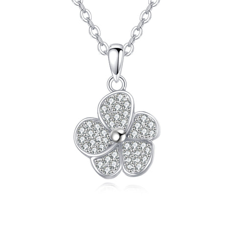 925 Sterling Silver Elegant Silver Zircon Four-leaf Clover Pendant Necklace