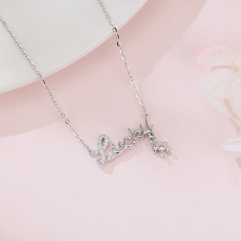 925 Sterling Silver Elegant Lucky Charm Necklace With Zircon-accented Horse Pendant