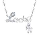 925 Sterling Silver Elegant Lucky Charm Necklace With Zircon-accented Horse Pendant