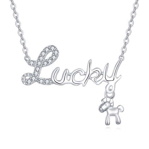 925 Sterling Silver Elegant Lucky Charm Necklace With Zircon-accented Horse Pendant