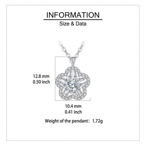 925 Sterling Silver Elegant Floral Zircon Pendant Necklace With Round Center Stone And Baguette Accents