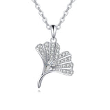 925 Sterling Silver Elegant Heart-shaped Zircon Pendant Necklace With Delicate Silver Chain And Fan-design Accents