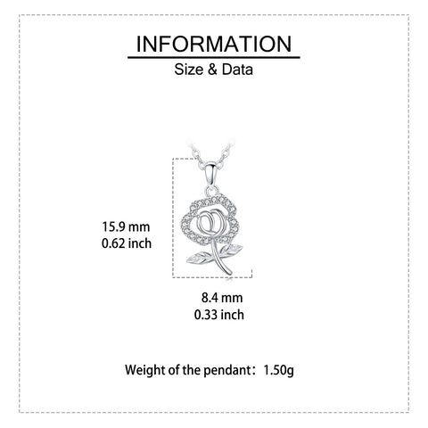 925 Sterling Silver elegant Silver Rose Pendant Necklace With Sparkling Zircons
