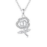 925 Sterling Silver elegant Silver Rose Pendant Necklace With Sparkling Zircons