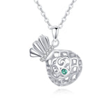 925 Sterling Silver Elegant Silver Pearl Sphere Necklace With Green Gem And Zircon Accents