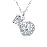 925 Sterling Silver Elegant Silver Pearl Sphere Necklace With Green Gem And Zircon Accents