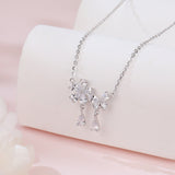 925 Sterling Silver Elegant Zircon Floral Necklace With Teardrop Charm Pendant