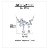 925 Sterling Silver Elegant Zircon Floral Necklace With Teardrop Charm Pendant