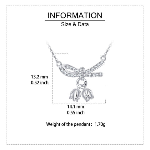 925 Sterling Silver Zircon Bow Necklace With Tulip Charms - Elegant Feminine Jewelry