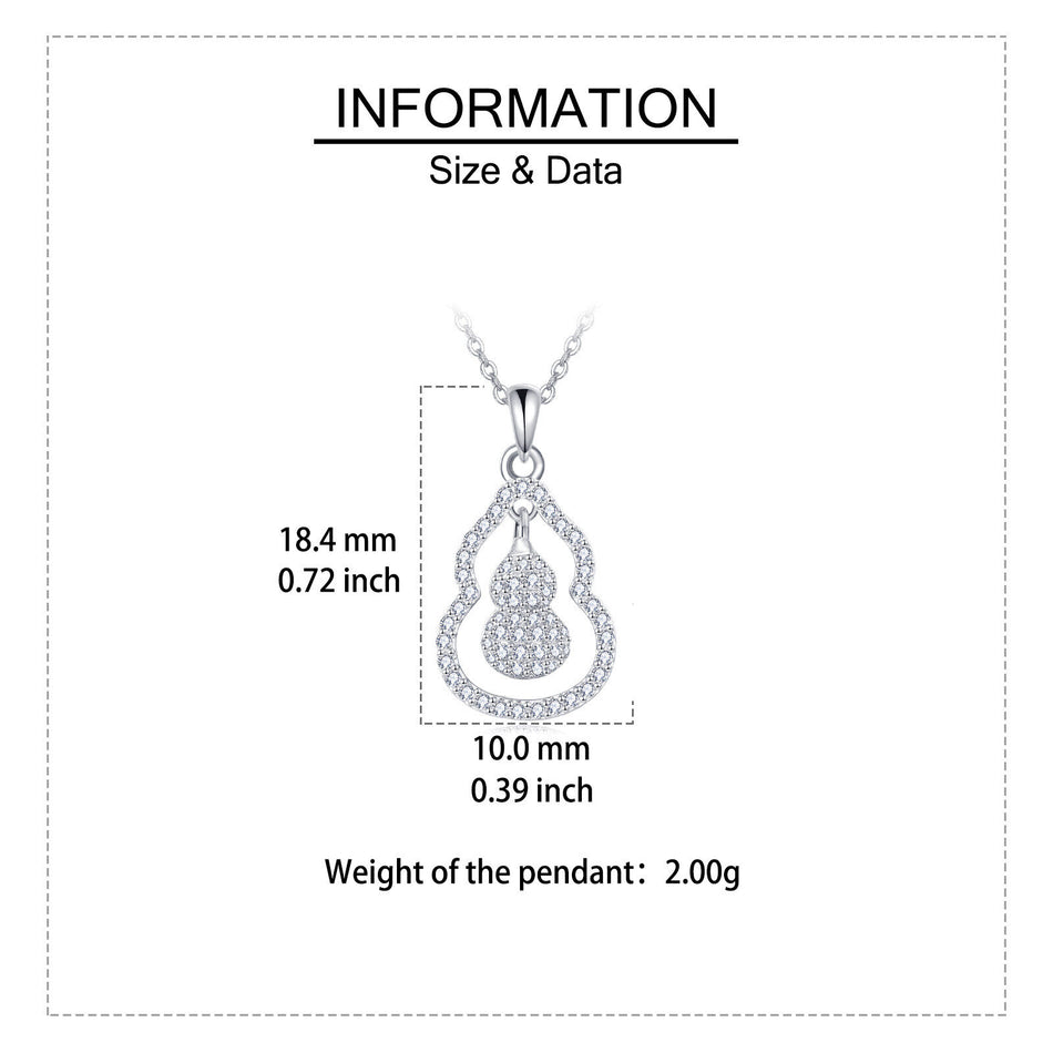925 Sterling Silver Elegant Zircon-encrusted Gourd Pendant Necklace With Delicate Chain