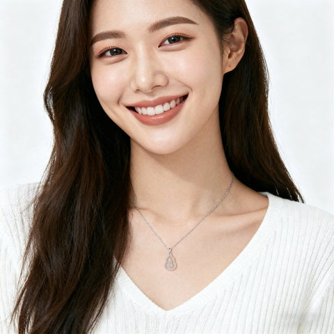 925 Sterling Silver Elegant Zircon-encrusted Gourd Pendant Necklace With Delicate Chain