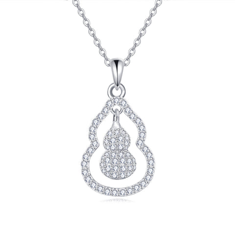 925 Sterling Silver Elegant Zircon-encrusted Gourd Pendant Necklace With Delicate Chain