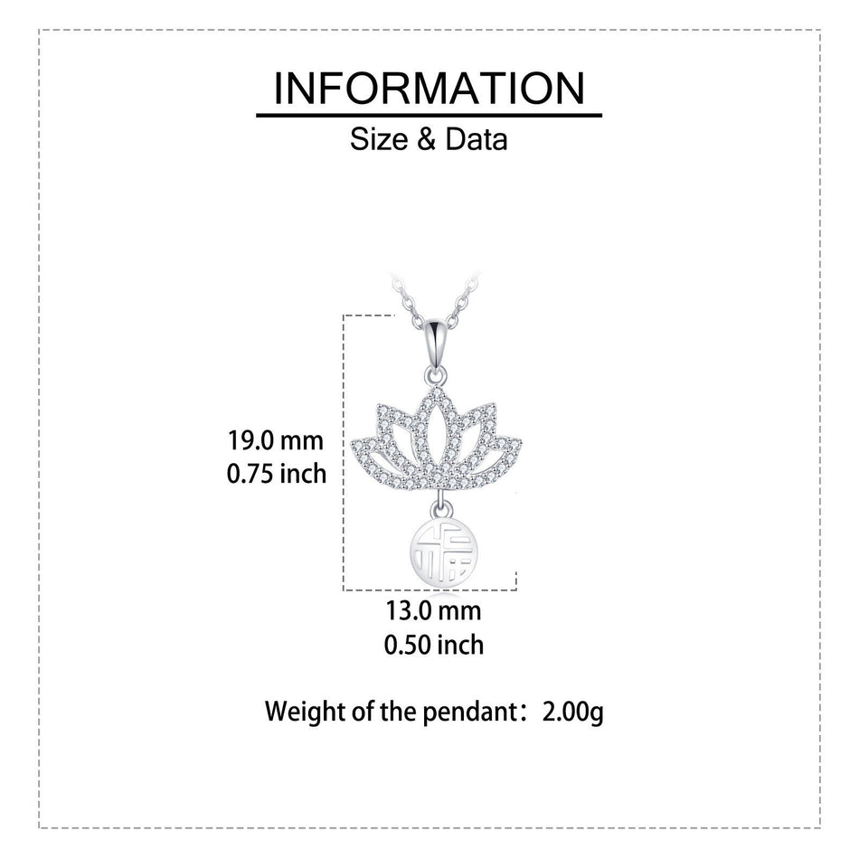 925 Sterling Silver Elegant Lotus Flower Necklace With Sterling Silver And Cubic Zirconia Charm