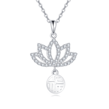 925 Sterling Silver Elegant Lotus Flower Necklace With Sterling Silver And Cubic Zirconia Charm
