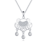 925 Sterling Silver Elegant Silver Heart Pendant Necklace With Intricate Filigree Design And Dangling Beads